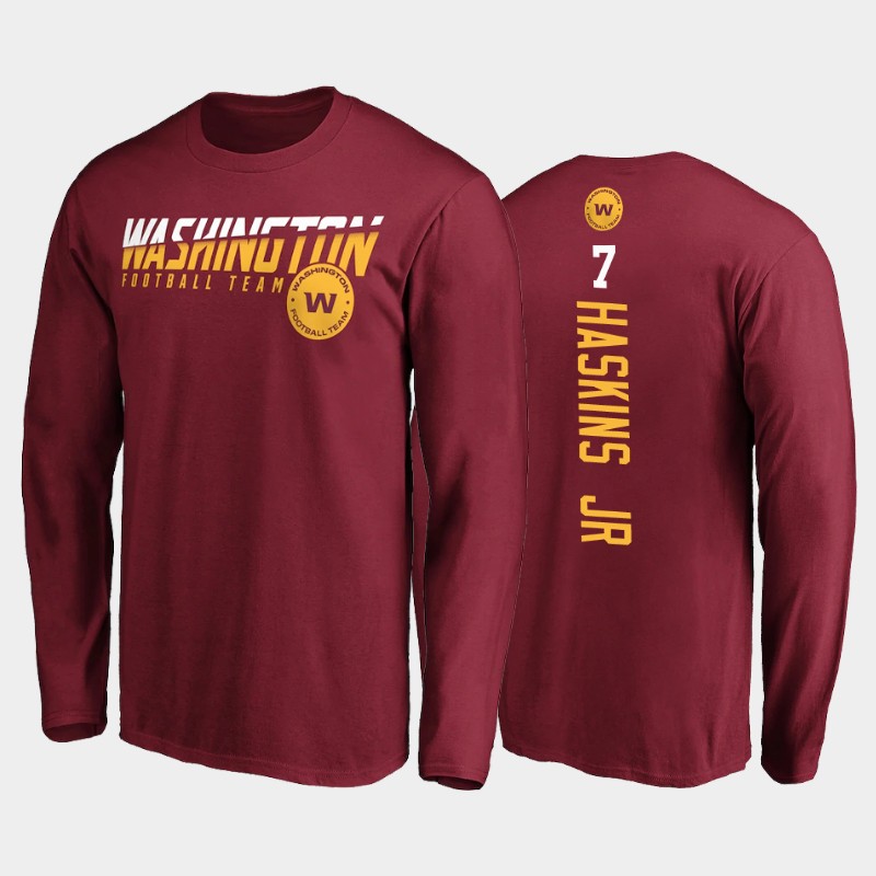Men's Washington Football Team #7 Dwayne Haskins Jr. 2020 Burgundy Disrupt Mascot Long Sleeve T-shirt